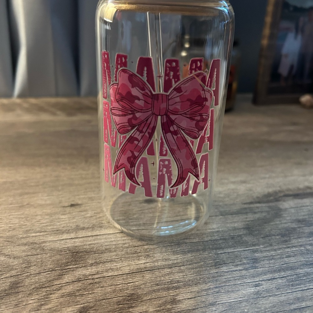 Glass Tumbler with Pink Bow Design